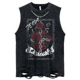Metal Embellished Rose Washed Distressed Tank Top