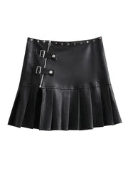 Retro Leather Pleated Skirt
