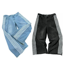 Y2K Black & White Striped Baggy Jeans