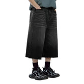 Washed Wide Leg Denim Jeans Short