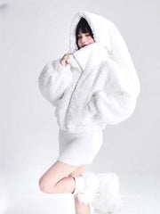 Sweet Bunny Ears Faux Fur Coat