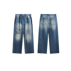 Retro Ripped Wide Leg Blue Denim Pant