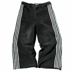 Y2K Black & White Striped Baggy Jeans