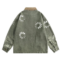 Retro Floral Graphic Denim Jacket