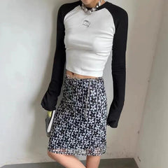 Vintage Ribbed Patchwork Crop Top