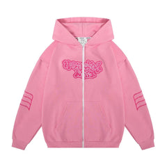 Y2K Pink Letter Art Zip Up Hoodie
