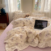 Cute Flower Korean Duvet Cover Bedding Set Pink Cotton Kawaii Double Bed Fitted Bed Sheets Quilt Cover Set Queen Twin Full Size