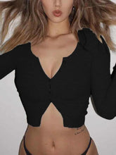 Solid Color Breasted Crop Long Sleeve Shirt - HouseofHalley