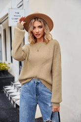 women's round neck loose pullover knit sweater