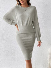 Ribbed Round Neck Top and Skirt Set 2 Piece Sweater and Skirt Set