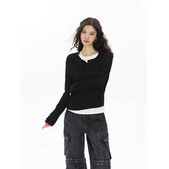 Black Solid Pullover With Fake Undershirt