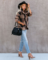 Bonfire Stories Plaid Pocketed Jacket - Beige/Black