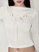 Ribbed Bow Lace Up Flare Long Sleeve Knit - HouseofHalley