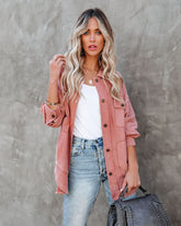 Carrara Cotton Blend Pocketed Shacket - Dry Rose