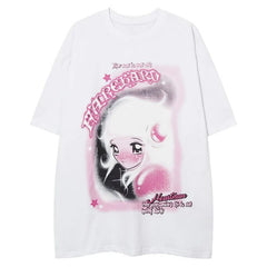 Cartoon Girl Letter Printed T-Shirts