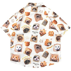Cat Graphic Print Oversize Shirt
