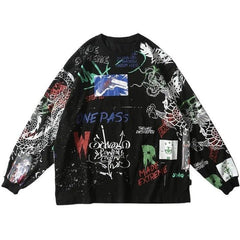 Causal Graffiti Printed Oversized Sweater