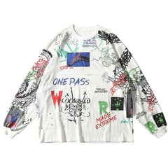 Causal Graffiti Printed Oversized Sweater