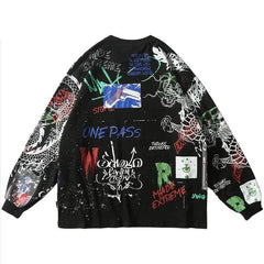 Causal Graffiti Printed Oversized Sweater