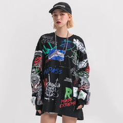 Causal Graffiti Printed Oversized Sweater