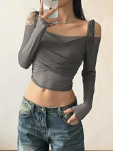 Ruched Lace Up Crop Long Sleeve Tee - HouseofHalley