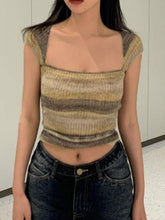 Contrast Color Stripped Square Neck Knit Top - HouseofHalley