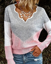 V Neck Color Block Pullover