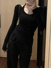 Solid Halter Backless Curvy Hem Long Sleeve Knit - HouseofHalley