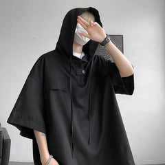 Drawstring Hooded Oversized T-Shirt