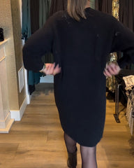 V-Neck Solid Color Sweater Dress