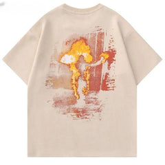 Embroidery Flame Burning Print T-Shirt