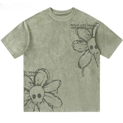Flower Floral Skull Print T-Shirt
