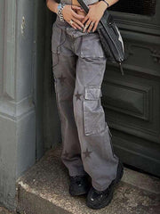 Y2K Gray Star Grunge Baggy Denim Pants