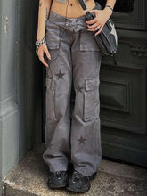 Y2K Gray Star Grunge Baggy Denim Pants