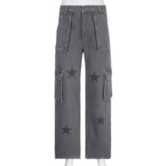 Y2K Gray Star Grunge Baggy Denim Pants
