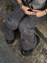 Y2K Gray Star Grunge Baggy Denim Pants