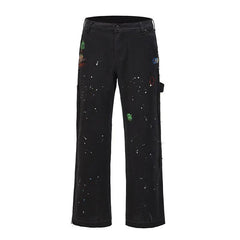 Graffiti Ink Painted Wide Leg Pant