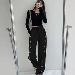 Heart Embroidery High Waist Sweatpants