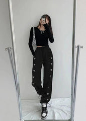 Heart Embroidery High Waist Sweatpants