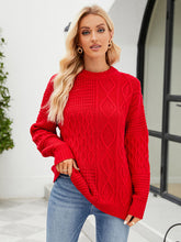 Women's round neck loose diamond knit sweater
