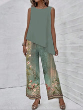 Sleeveless Diagonal Top Printed Pants Set