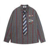 Figure Embroidered Vertical Stripes Shirt