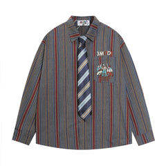 Figure Embroidered Vertical Stripes Shirt