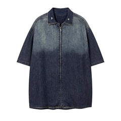Gradient Denim Zipper Shirt