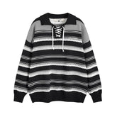 Knitted Lace Up Polo Sweater