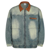 Denim Leather Collar Jacket