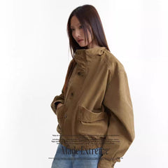 High Collar Buttoned Heavy Jacket