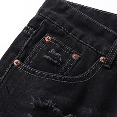 Stripped Ripped Denim Black Jeans