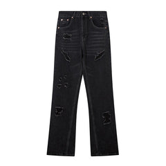 Stripped Ripped Denim Black Jeans