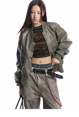 Leather Large Pockets Shiney Jacket